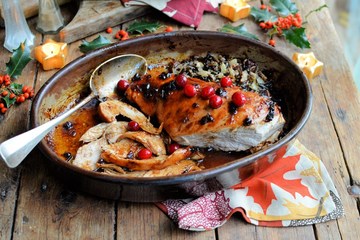 Roast Turkey Breast with Cranberry glaze & Wild Rice Stuffing 