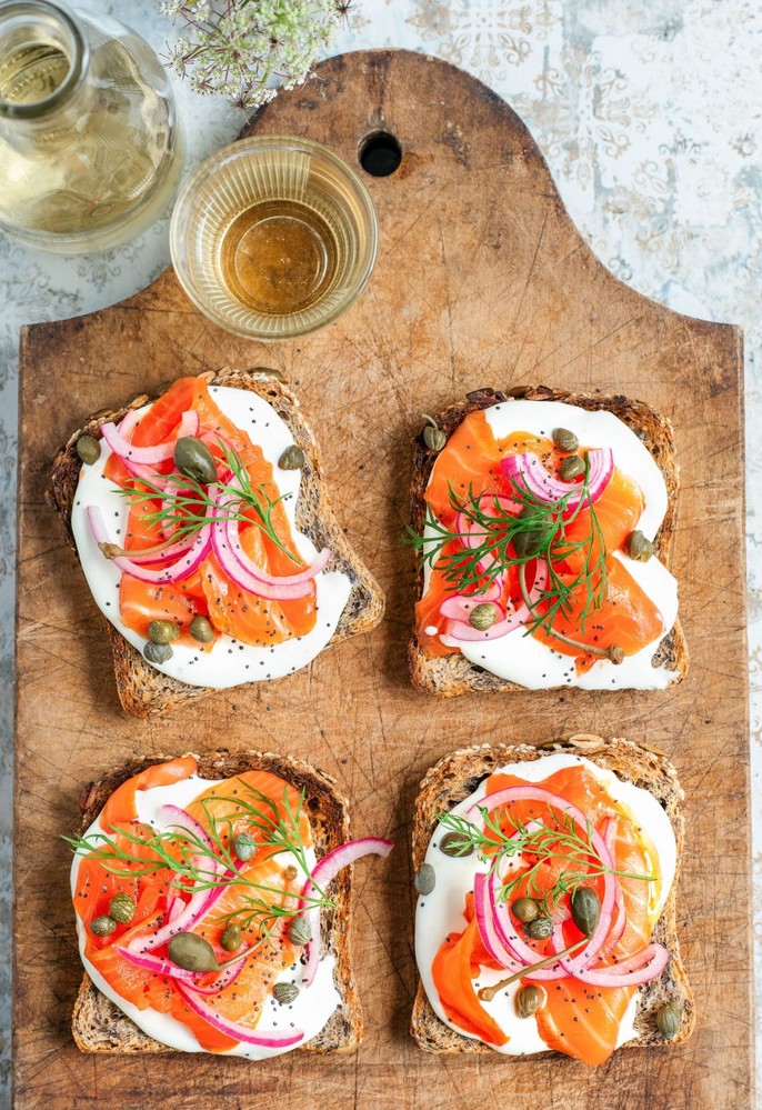 Smoked Salmon With Feta & Ricotta Whip On Grainy Toasts 